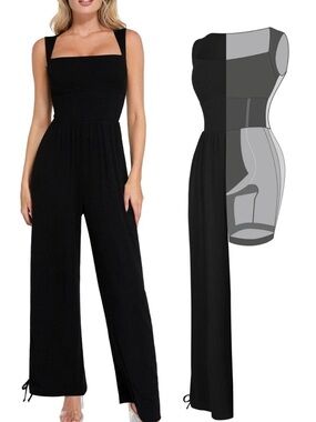 Shapewear Square Neck Tummy Control Wide Leg Jumpsuit  built in Shapewear